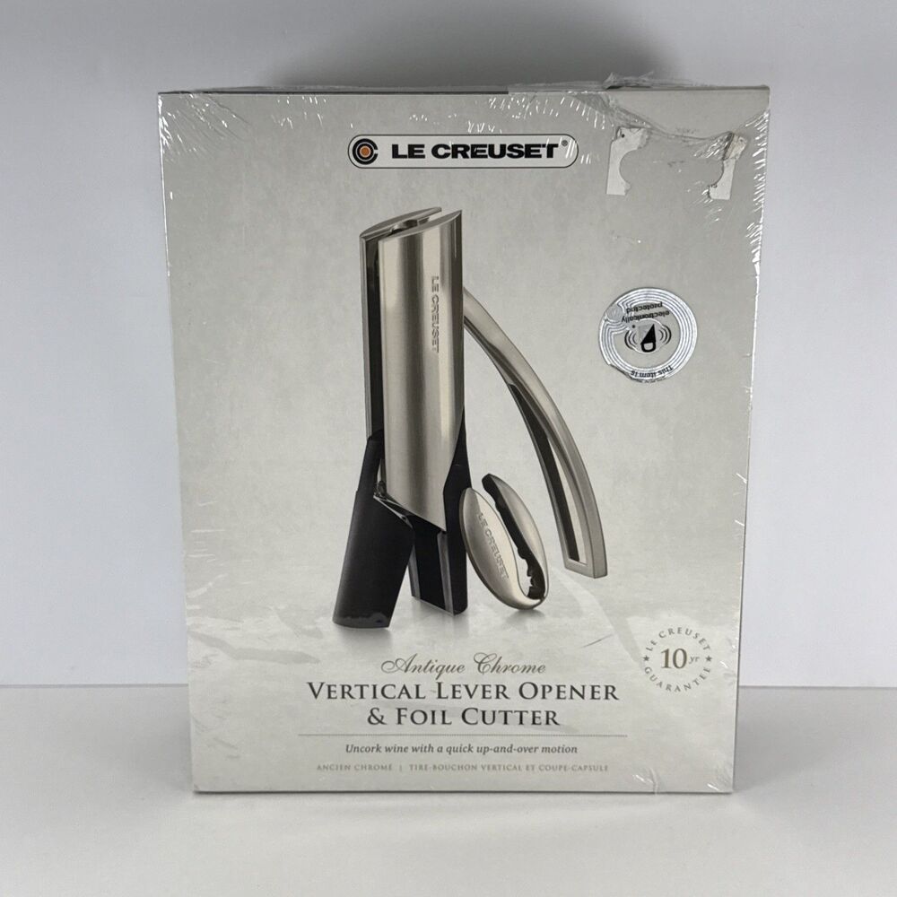 Le Creuset Vertical Lever Wine Opener Set with Paper Cutter Chrome Plated - RARE